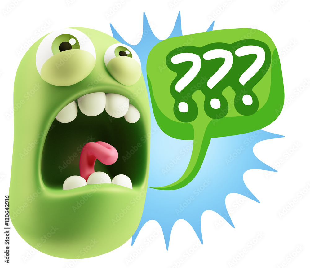 Fototapeta premium 3d Rendering Angry Character Emoji saying ??? with Colorful Spee