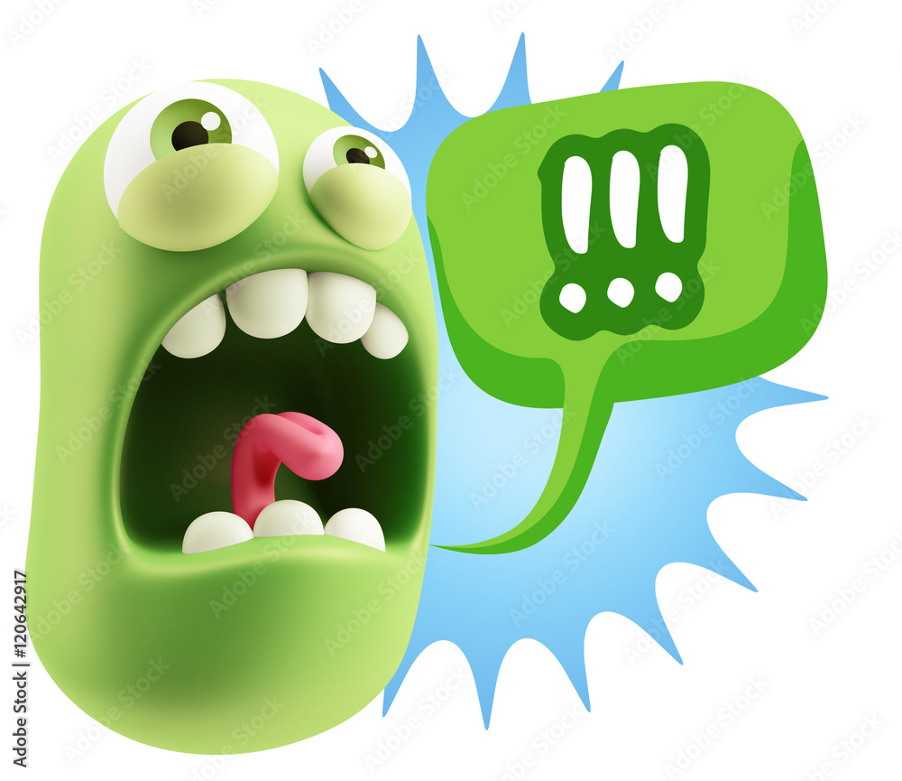 3d Rendering Angry Character Emoji saying !!! with Colorful Spee 3d Rendering Angry Character Emoji saying !!! with Colorful Spee