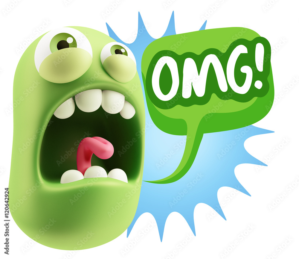 3d Rendering Angry Character Emoji saying OMG with Colorful Spee 3d Rendering Angry Character Emoji saying OMG with Colorful Spee