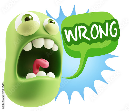 3d Rendering Angry Character Emoji saying Wrong with Colorful Sp