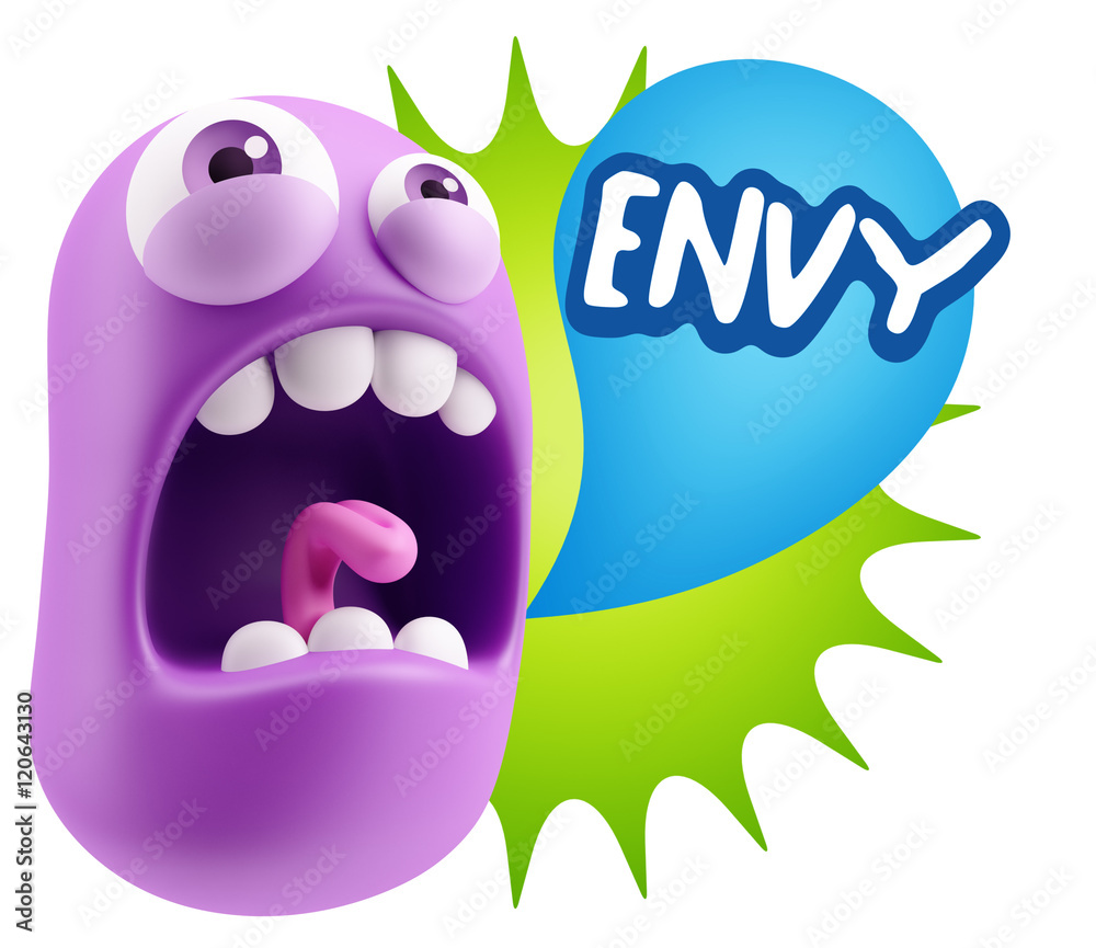 Obraz premium 3d Rendering Angry Character Emoji saying Envy with Colorful Spe