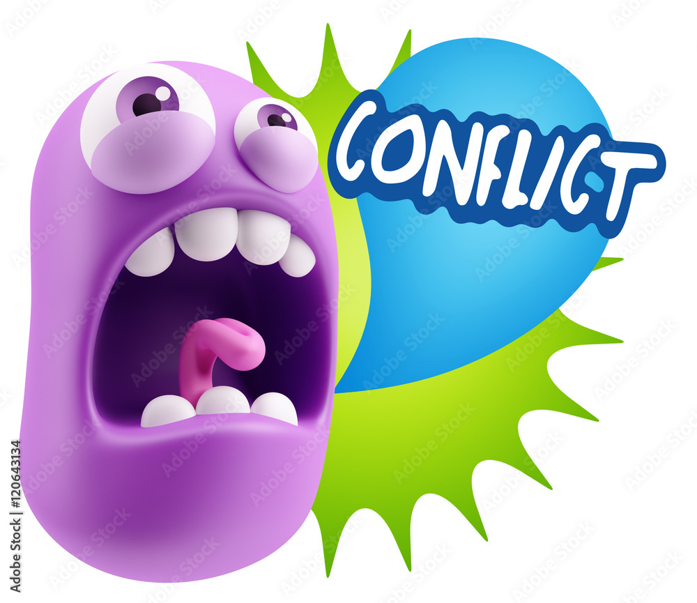 Obraz premium 3d Rendering Angry Character Emoji saying Conflict with Colorful