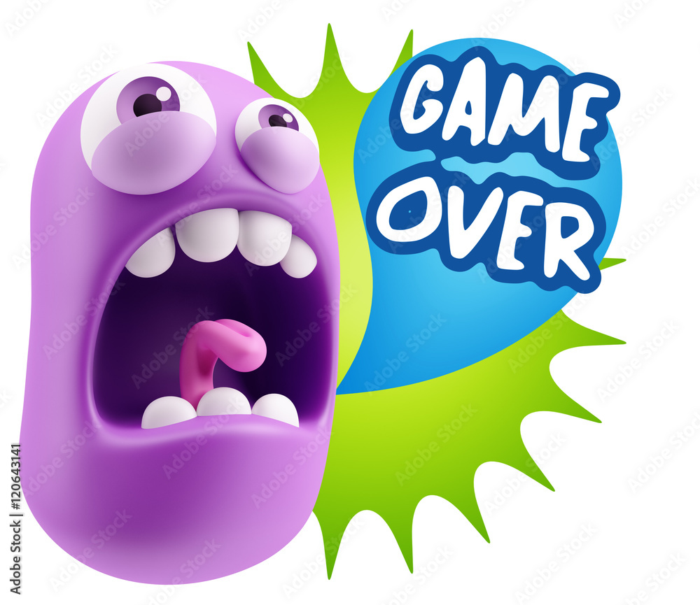 Obraz premium 3d Rendering Angry Character Emoji saying Game Over with Colorfu
