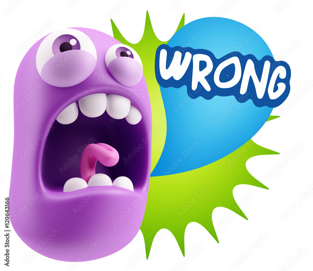 3d Rendering Angry Character Emoji saying Wrong with Colorful Sp 3d Rendering Angry Character Emoji saying Wrong with Colorful Sp