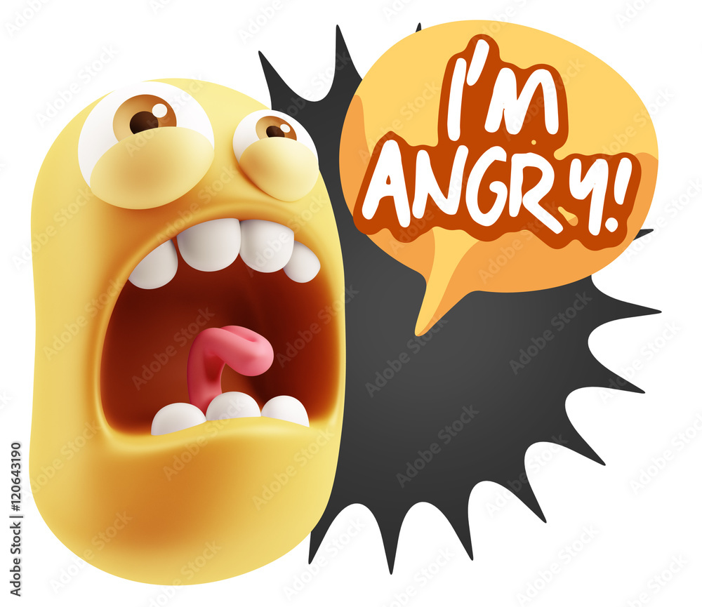 3d Rendering Angry Character Emoji saying I'm Angry with Colorfu 3d Rendering Angry Character Emoji saying I'm Angry with Colorfu
