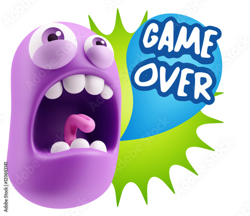 3d Rendering Angry Character Emoji saying Game Over with Colorfu