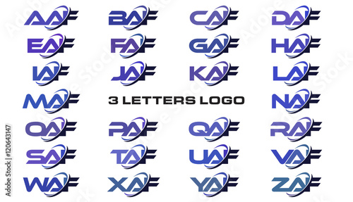 3 letters modern generic swoosh logo AAF, BAF, CAF, DAF, EAF, FAF, GAF, HAF, IAF, JAF, KAF, LAF, MAF, NAF, OAF, PAF, QAF, RAF, SAF, TAF, UAF, VAF, WAF, XAF, YAF, ZAF photo