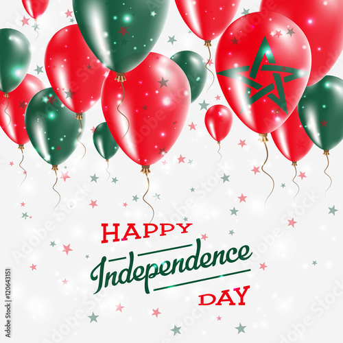 Morocco Vector Patriotic Poster. Independence Day Placard with Bright Colorful Balloons of Country National Colors. Morocco Independence Day Celebration.