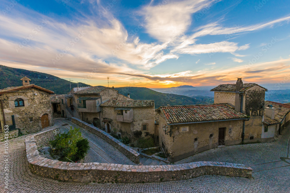 Roccantica (Rieti, Italy) - A suggestive and charming medieval town in Sabina, with beautiful sunset on Tiber river valley