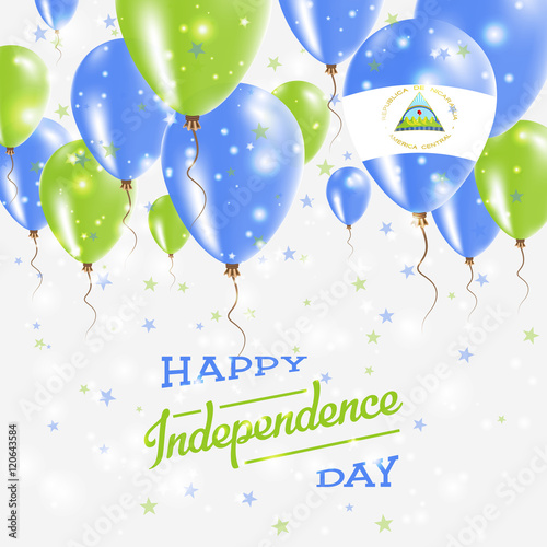 Nicaragua Vector Patriotic Poster. Independence Day Placard with Bright Colorful Balloons of Country National Colors. Nicaragua Independence Day Celebration.