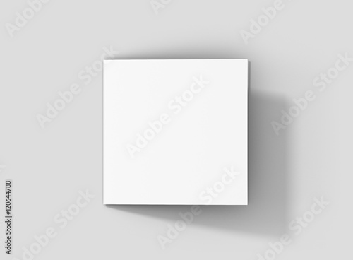 Photorealistic Square Bifold Brochure Mockup, closed frontside, on light grey background. 3D illustration. High Resolution Texture. Mockup template ready for your design.  © PrimeMockup