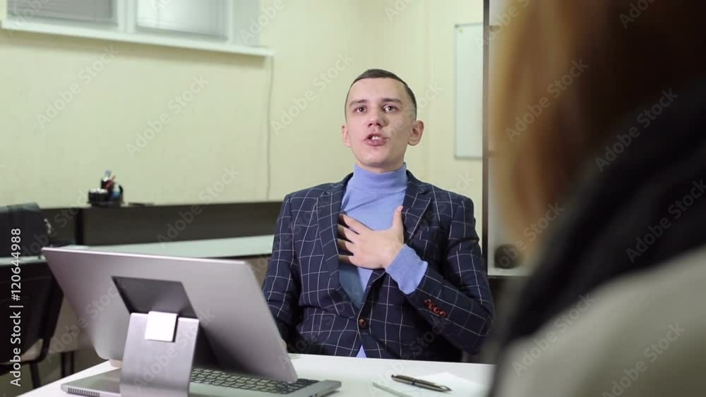 Emotional businessman talking with customers. Emotional businessman talking with customers.