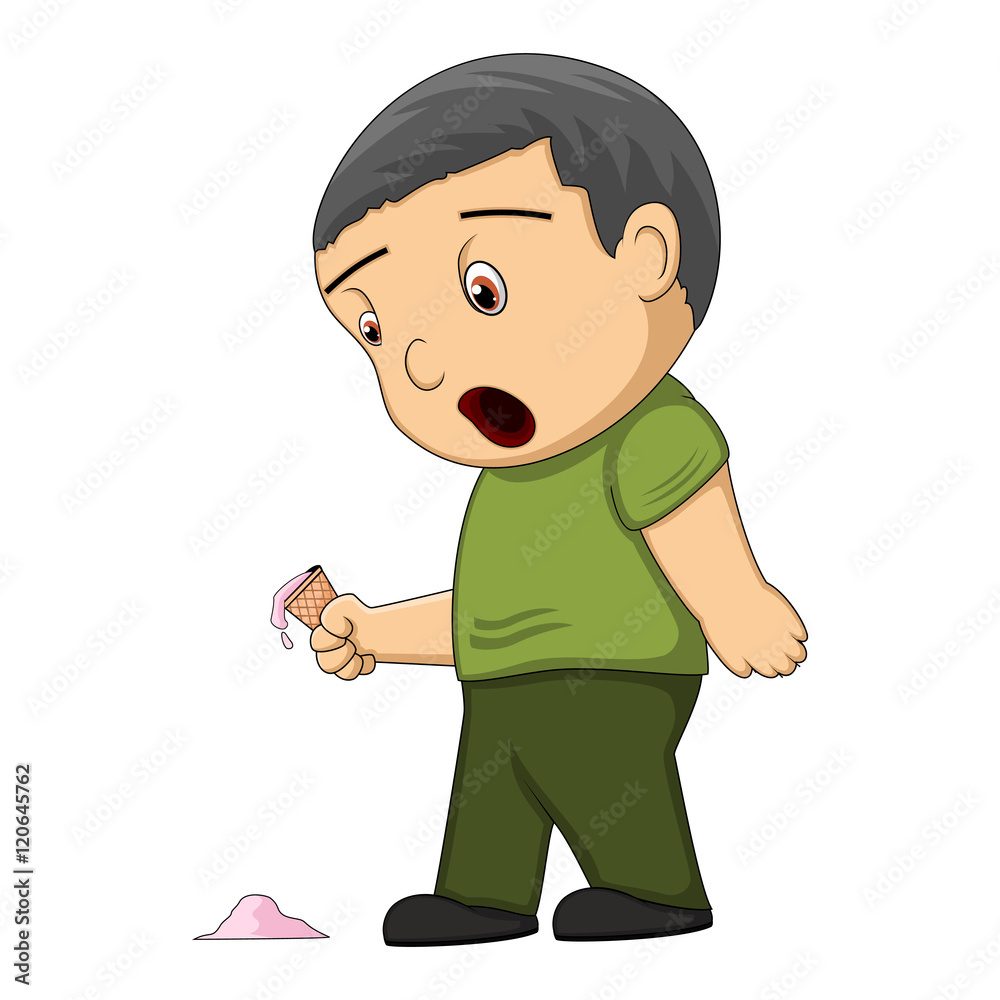 Little boy surprised to see the ice cream fall cartoon Little boy surprised to see the ice cream fall cartoon