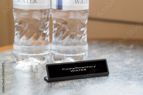 Tableau sur toile Complimentary water bottle for hotel guest in hotel room