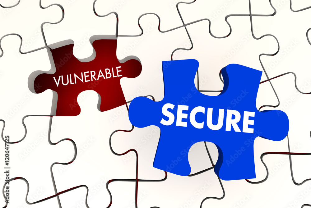 Vulnerable Secure Security Puzzle Piece 3d Illustration Vulnerable Secure Security Puzzle Piece 3d Illustration