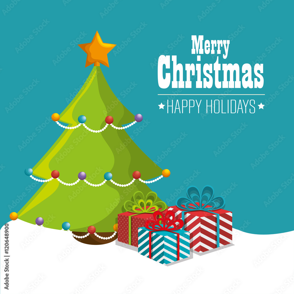 Naklejka premium card tree merry christmas and new year design isolated vector illustration eps 10