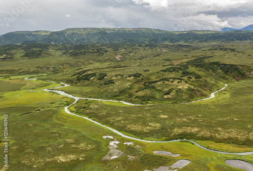 Kronotsky Nature Reserve on Kamchatka Peninsula. View from helicopter.