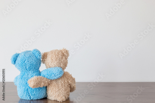 Canvas Print Friendship - two teddy bears holding in one's arms