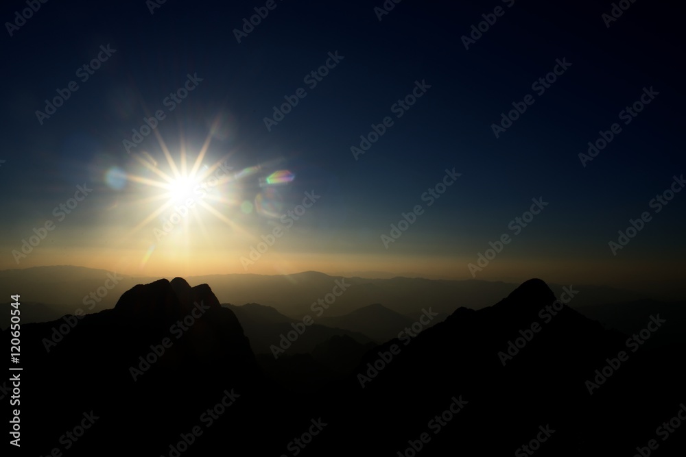 Beautiful mountains landscape in sunset