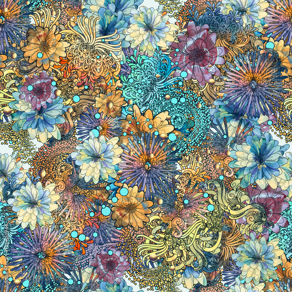 Naklejka premium seamless floral pattern,beautiful wallpaper with colorful flowers,watercolor