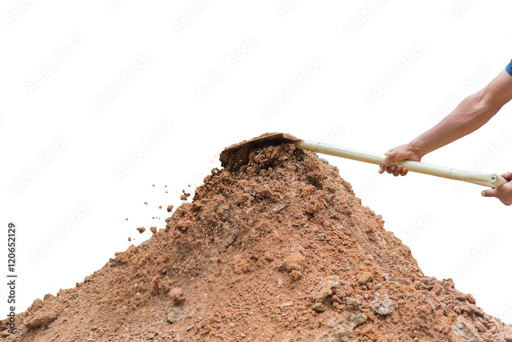 Shovel loader in hand isolated on white(have clipping path),Shovel loader equipment for construction site,Concept business for team work Shovel loader in hand isolated on white(have clipping path),Shovel loader equipment for construction site,Concept business for team work
