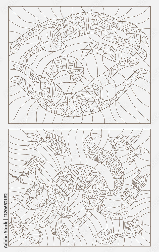 Set contour illustrations of stained glass cats Set contour illustrations of stained glass cats