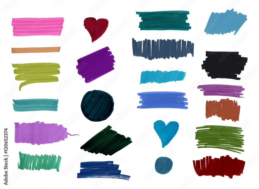 Vector set of watercolor marker brush strokes in various colors Stock ...