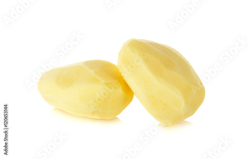 peeled potato on white background