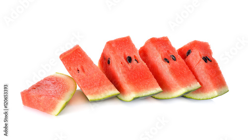 sliced watermelon with seed on white background