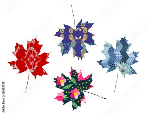 Set of maple leaves. Patchwork. Vector illustration.