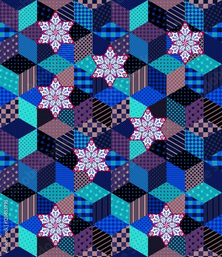 Colorful seamless patchwork pattern for Christmas. Vector illustration.