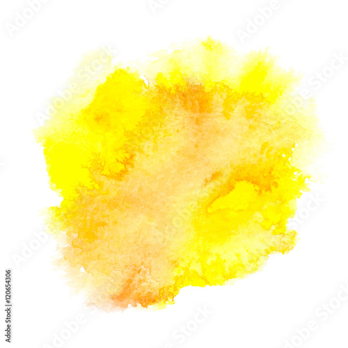 Vector yellow watercolor splash background. Abstract hand paint watercolor textured blot isolated on white background