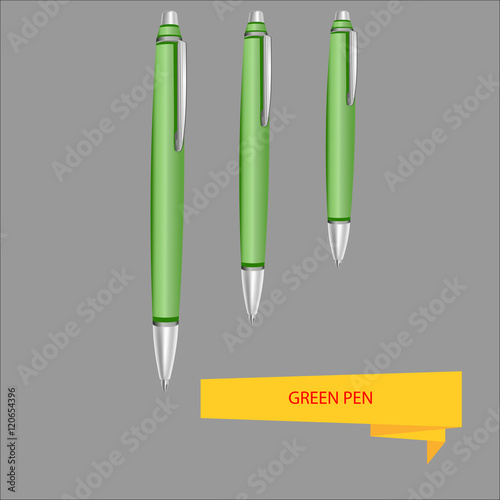 Three green pen on a gray