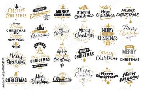 Merry Christmas typographic emblems set.