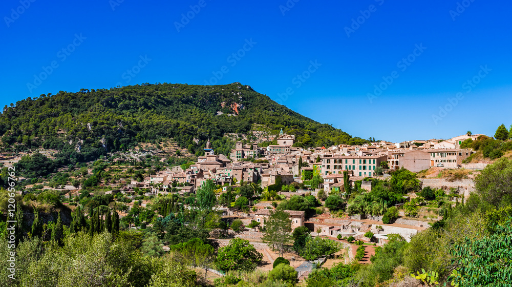 View to the old mountain village Valldemossa Majorca Spain