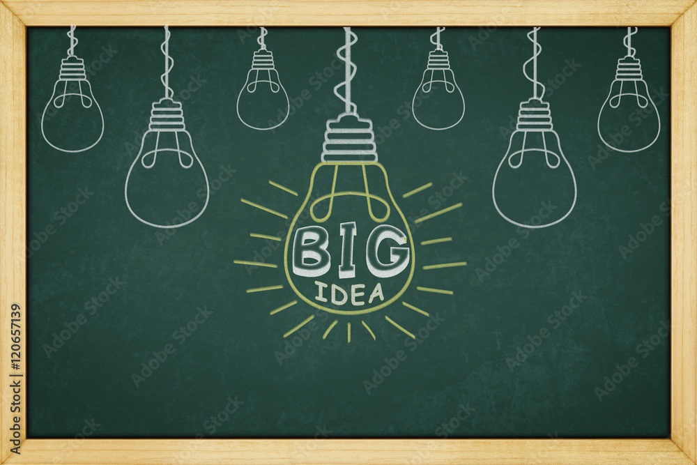 Light bulb big idea concept design on blackboard with wooden fra Light bulb big idea concept design on blackboard with wooden fra