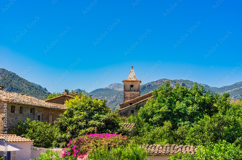 Idyllic view to an old mediterranean village at Majorca Spain