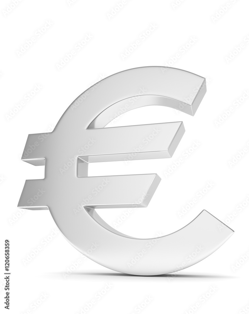 Isolated silver euro sign on white background. European currency. Concept of investment, european market, savings. Power, luxury and wealth. 3D rendering. Isolated silver euro sign on white background. European currency. Concept of investment, european market, savings. Power, luxury and wealth. 3D rendering.
