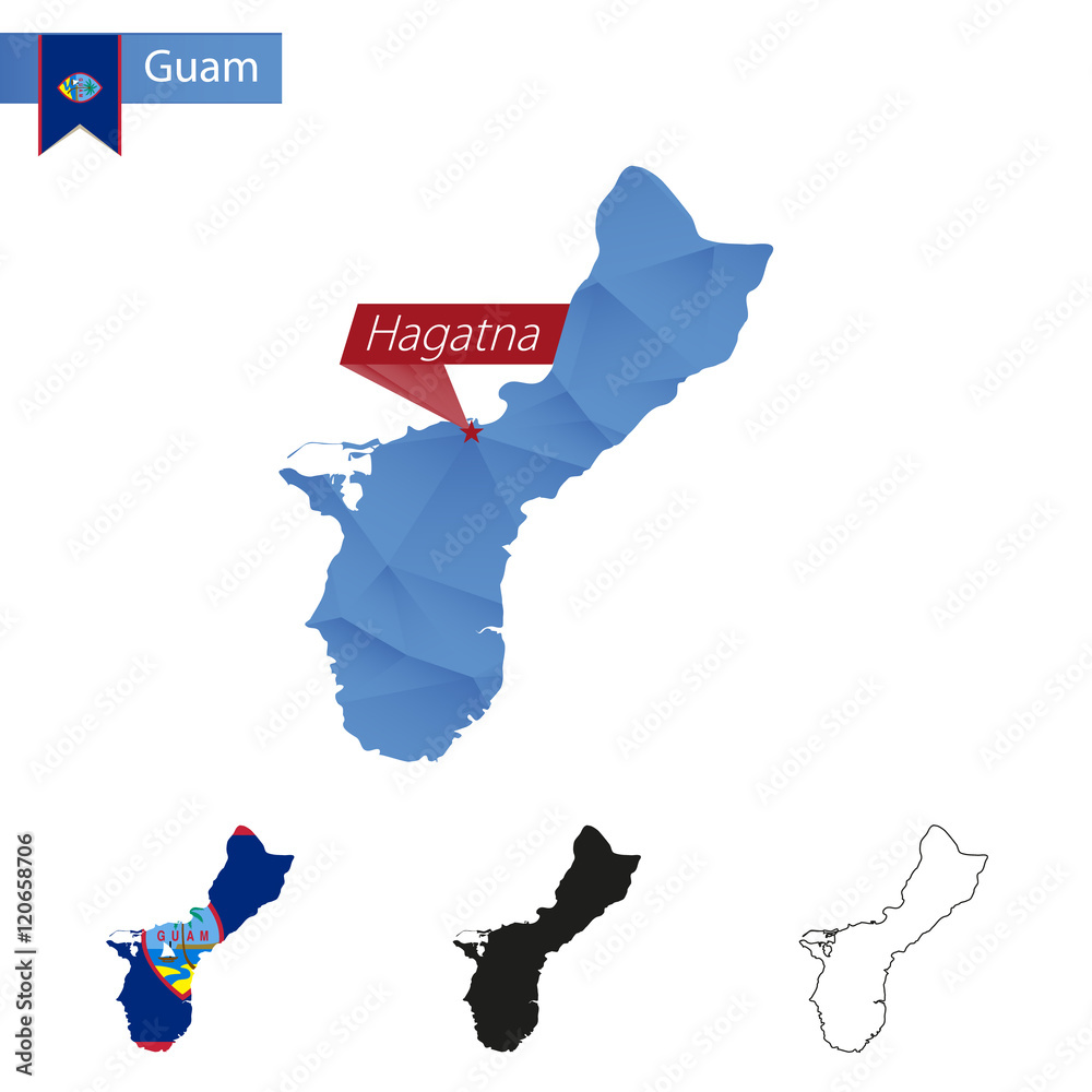 Guam blue Low Poly map with capital Hagatna Stock Vector Adobe Stock