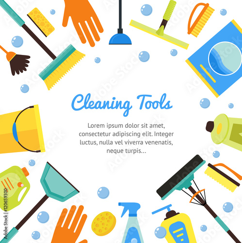 Cleaning Tools Banner for House Services. Vector