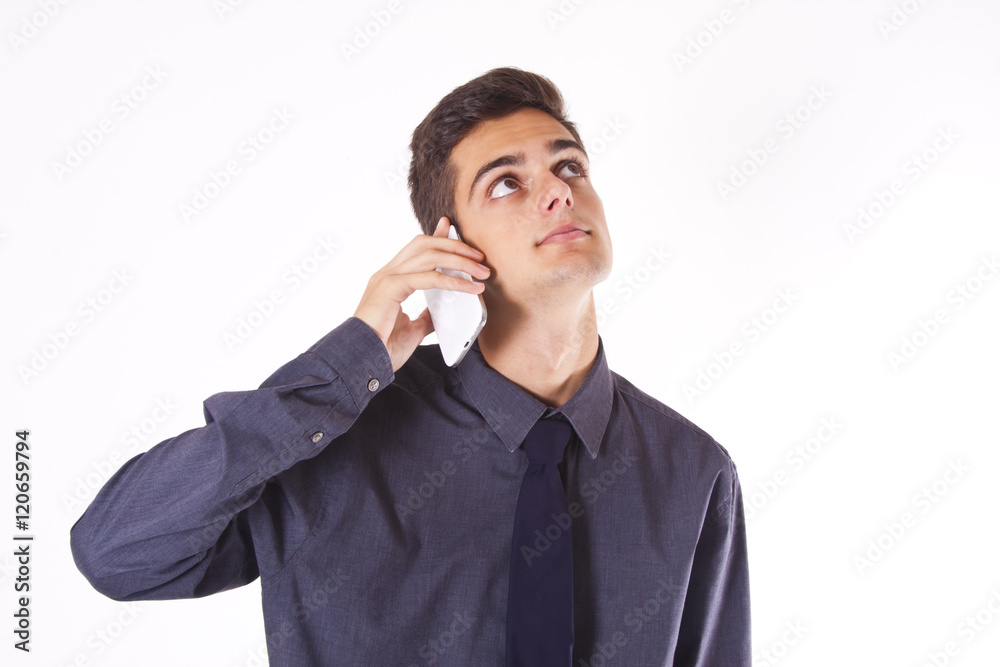 isolated business man talking on mobile phone isolated business man talking on mobile phone