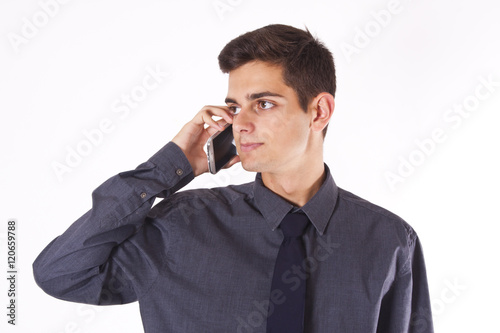 isolated business man talking on mobile phone