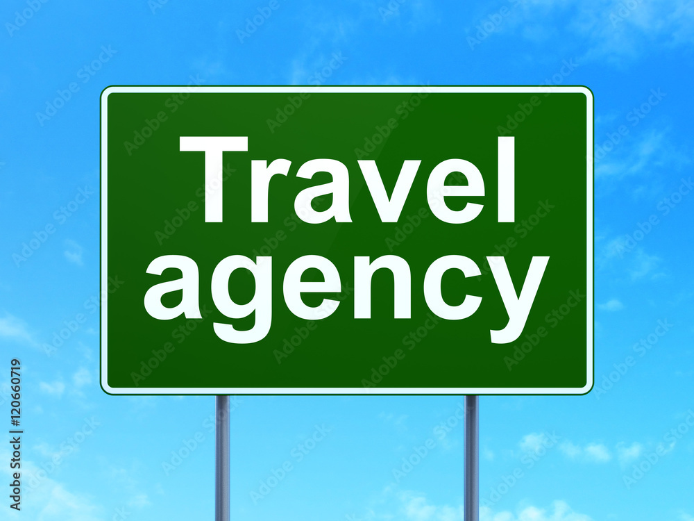 Tourism concept: Travel Agency on road sign background Stock ...