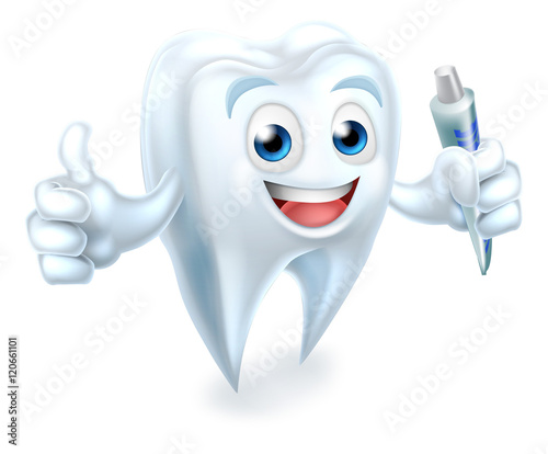 Tooth Dental Mascot Holding Toothpaste