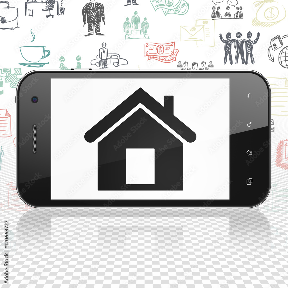 Finance concept: Smartphone with Home on display Finance concept: Smartphone with Home on display