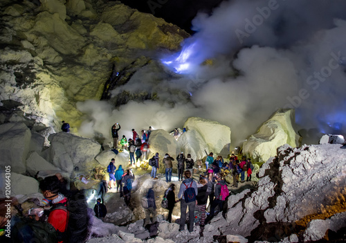 Ijen Volcano Blue flames at night view