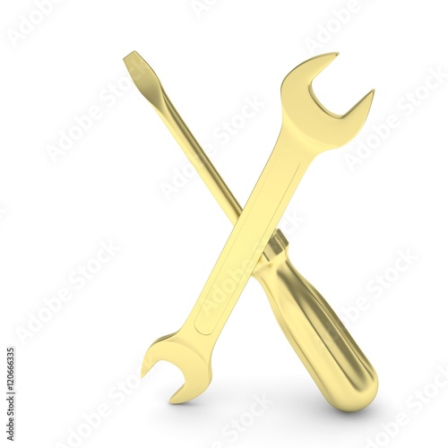 3D Illustration Wrench and screwdriver, service concept