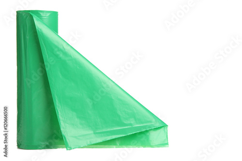 Rolls of disposable trash bags isolated over white background 