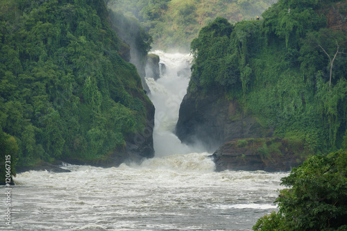 Murchison Falls with toursits on top, Uganda