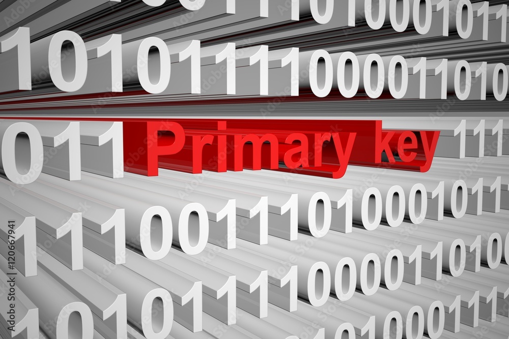 primary key in the form of binary code, 3D illustration